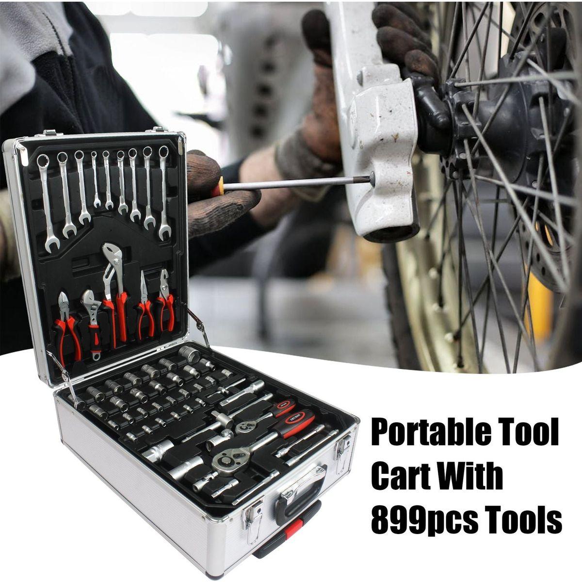 White Hand Tool Box with 4 layers of Toolset and wheels