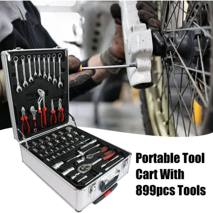 White Hand Tool Box with 4 layers of Toolset and wheels