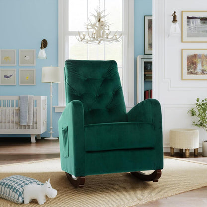 Baby Room High Back Rocking Chair Nursery Chair, Comfortable Rocker Fabric Padded Seat, Modern High Back Armchair