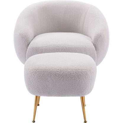 Modern Comfy Leisure Accent Chair, Teddy Short Plush Particle Velvet Armchair with Ottoman for Living Room