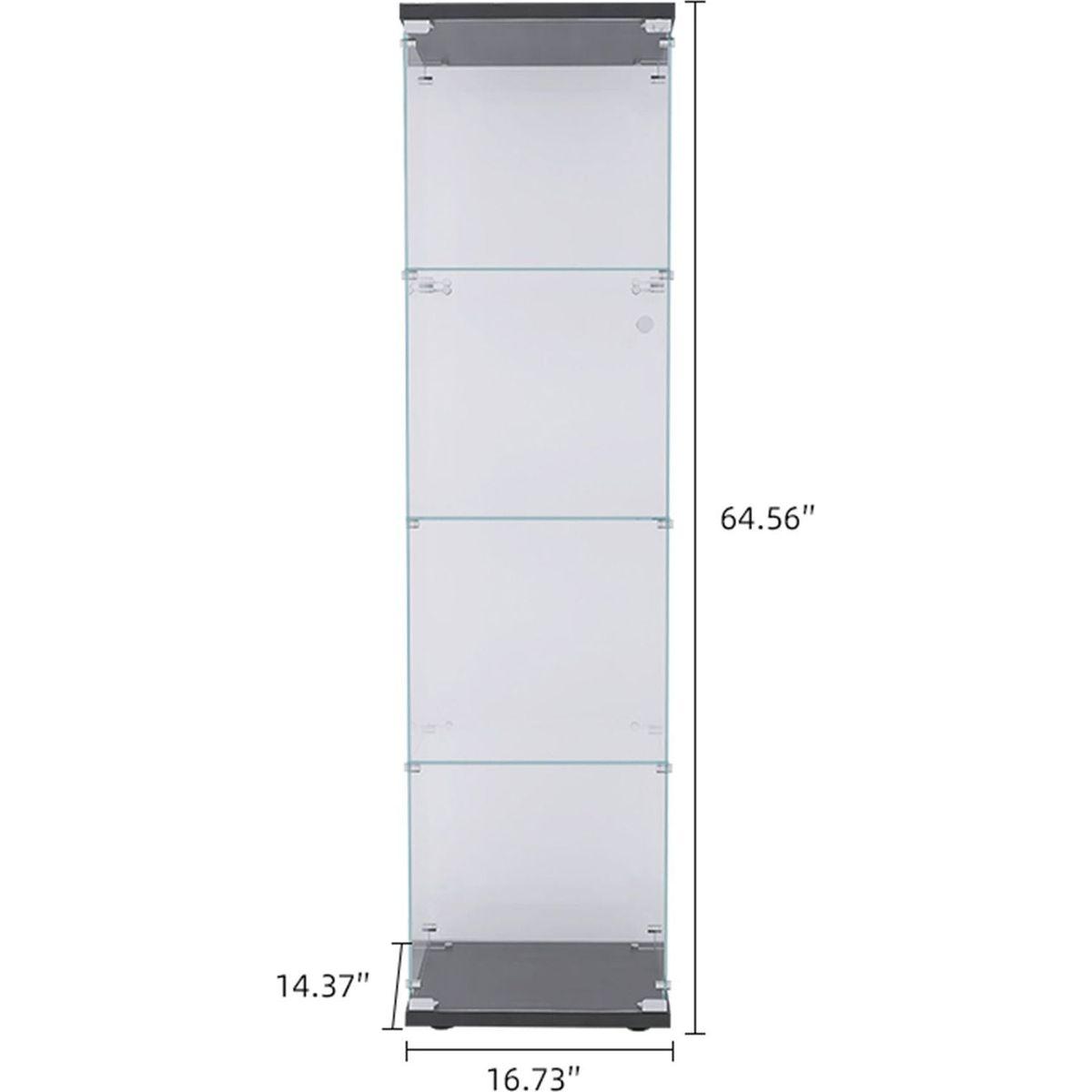 4 Shelves Glass Cabinet Glass Display Cabinet with One Door, Black - Streamdale Furniture