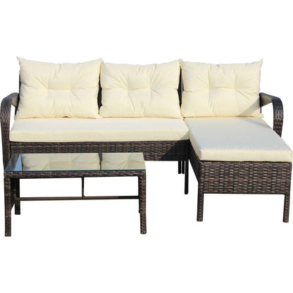 Outdoor patio Furniture sets 3 piece Conversation set wicker Ratten Sectional Sofa With Seat Cushions(Beige Cushion)