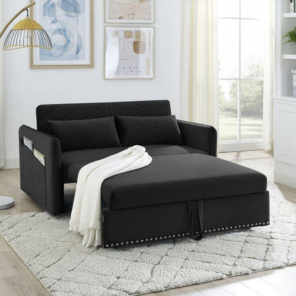 Pull-out sofa sleeper, 3-in-1 adjustable sleeper with pull-out bed, 2 lumbar pillows and side pocket, soft velvet convertible sleeper sofa bed, suitable for living room bedroom.