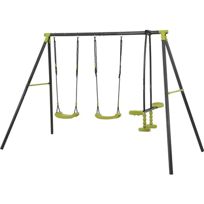 XNS008 interesting triple children metal safe swing set 440lbs for outdoor playground three seat swing black and green for age 3+