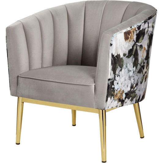 Colla Accent Chair, Gray Velvet & Gold