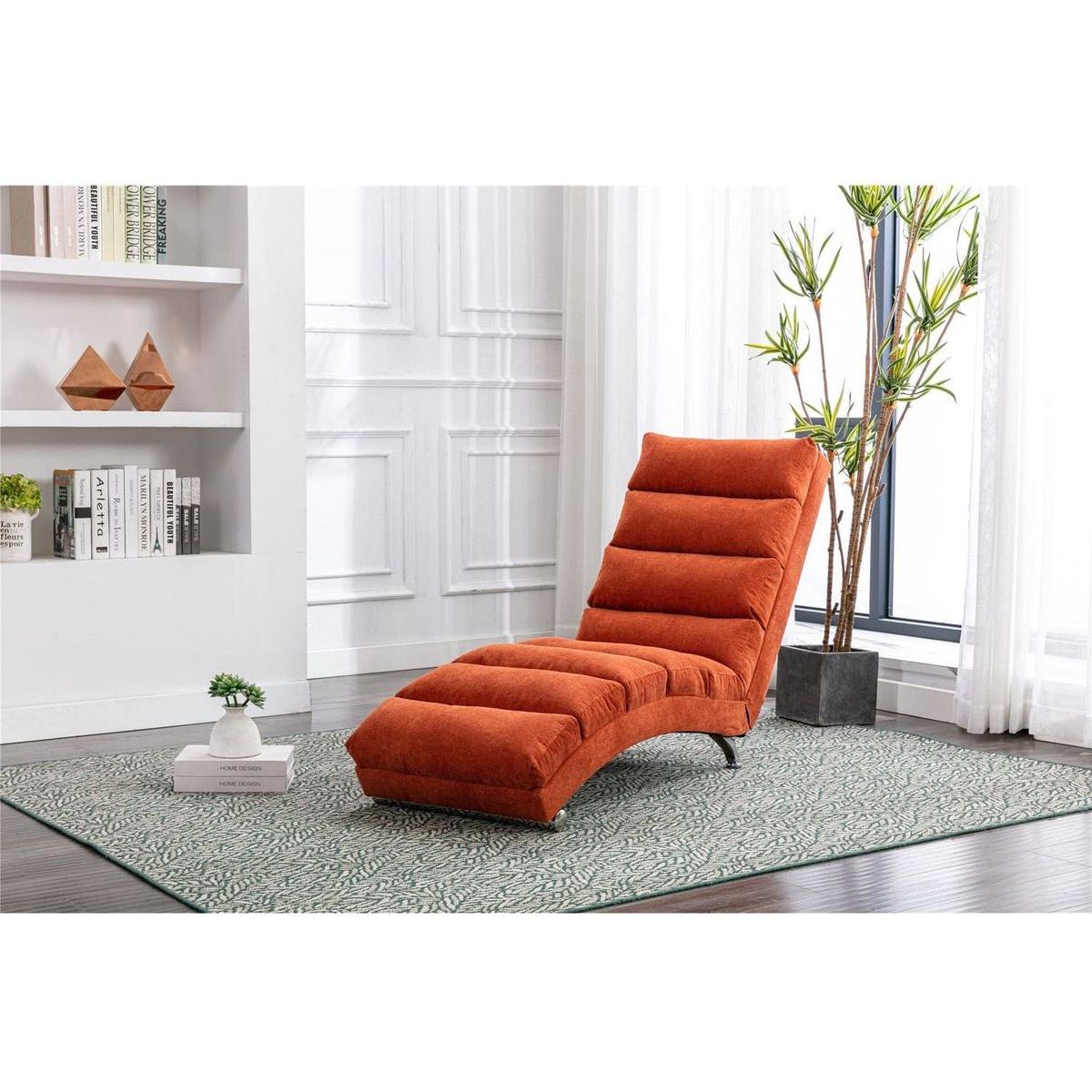 Linen Chaise Lounge Indoor Chair, Modern Long Lounger for Office or Living Room