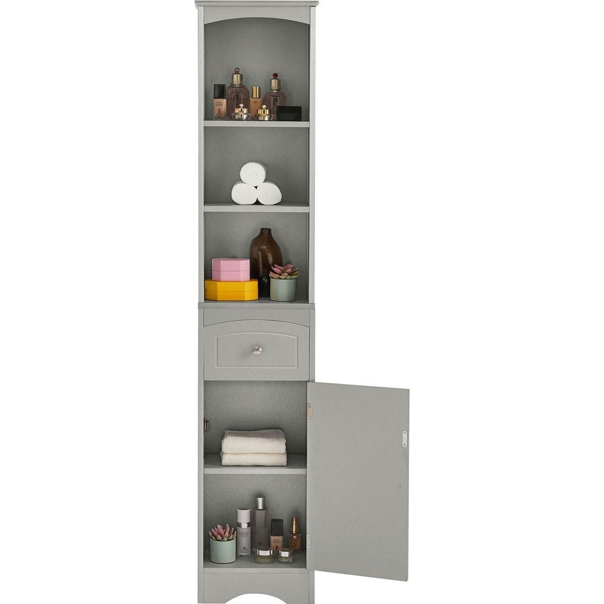 Tall Bathroom Cabinet, Freestanding Storage Cabinet with Drawer, MDF Board, Adjustable Shelf, Grey