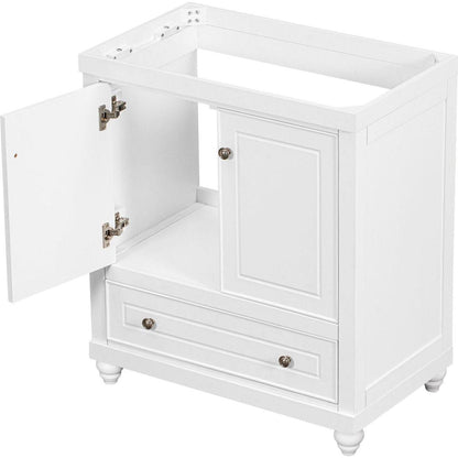 30" Bathroom Vanity without Sink, Base Only, Cabinet with Doors and Drawer, Solid Frame and MDF Board, White