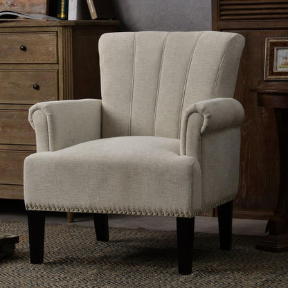 Accent Rivet Tufted Polyester Armchair, Cream