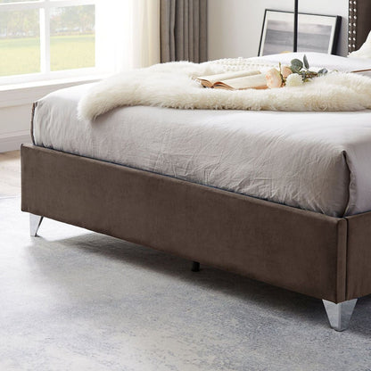 King bed, Button designed Headboard, strong wooden slats + metal legs with Electroplate