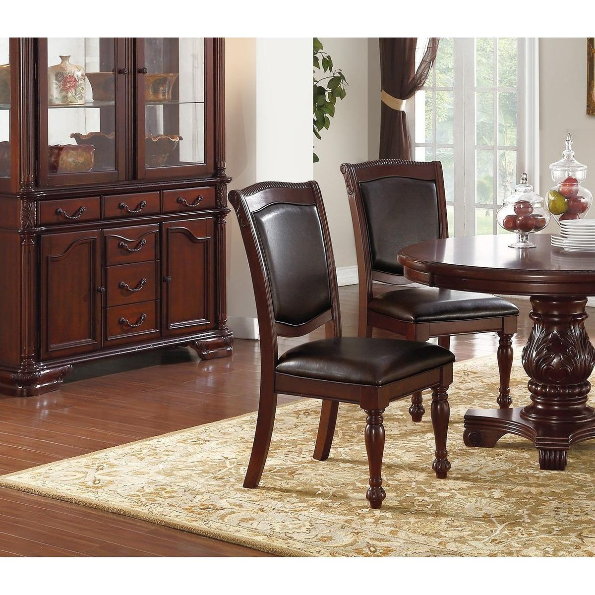 Gorgeous Formal Set of 2 Side Chairs Brown Color Rubberwood Dining Room Furniture Faux Leather Upholstered Seat