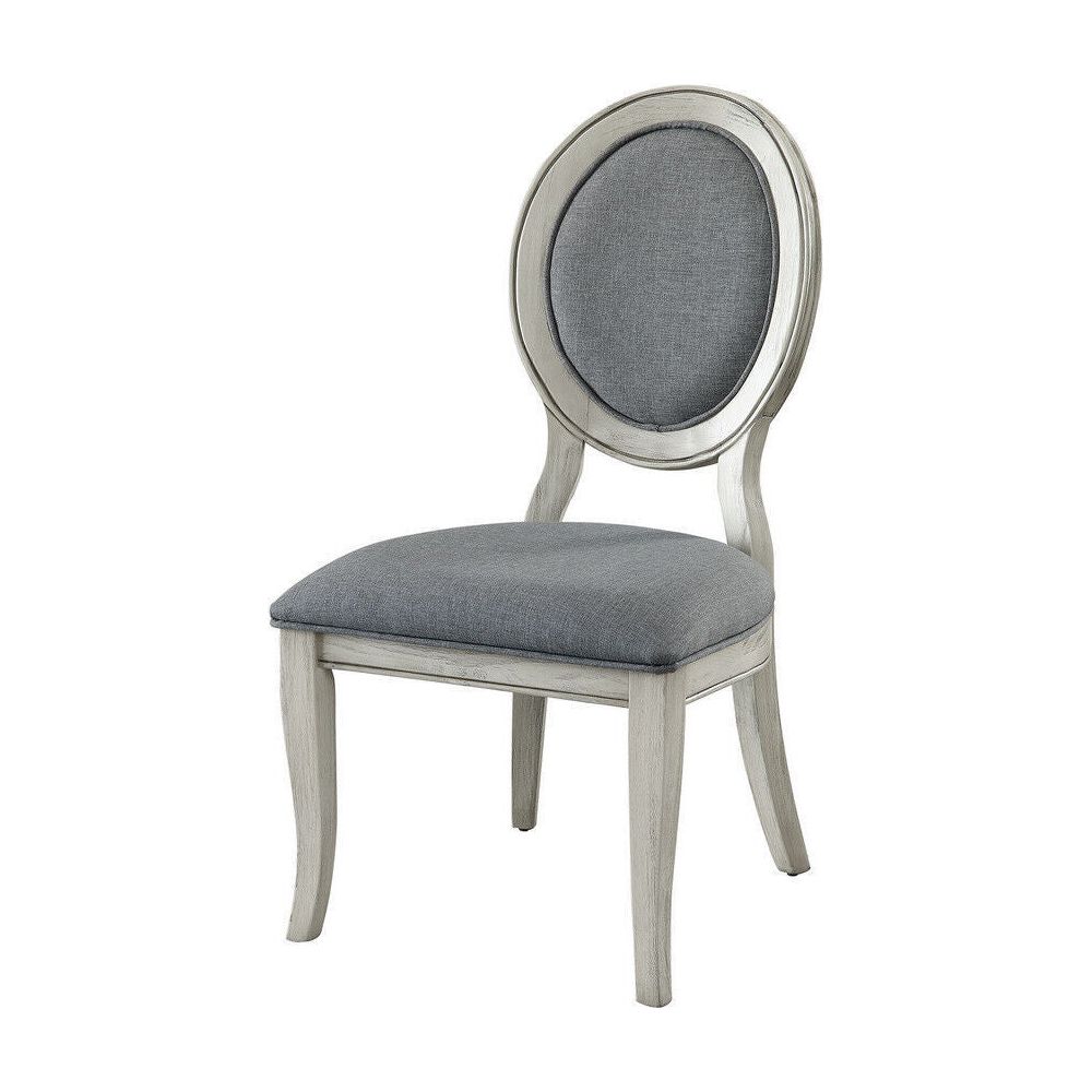 Transitional Antique White and Gray Side Chairs Set of 2 Chairs Dining Room Furniture Padded fabric seat