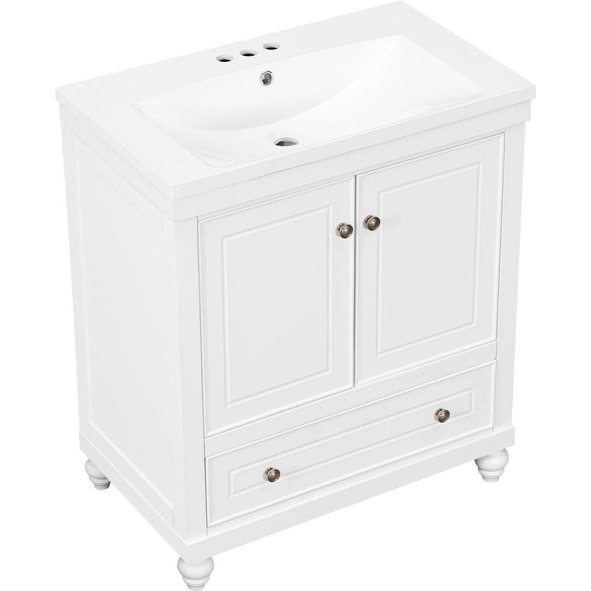 30" Bathroom Vanity with Sink, Combo, Cabinet with Doors and Drawer, Solid Frame and MDF Board, White