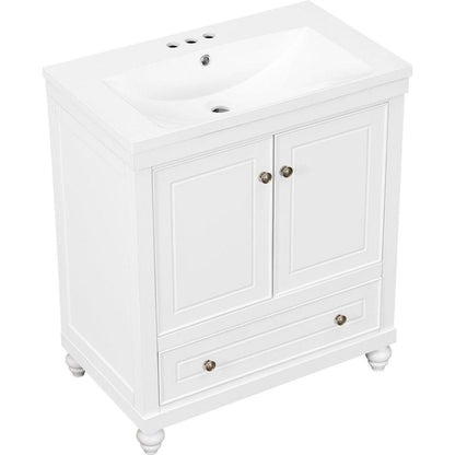 30" Bathroom Vanity with Sink, Combo, Cabinet with Doors and Drawer, Solid Frame and MDF Board, White