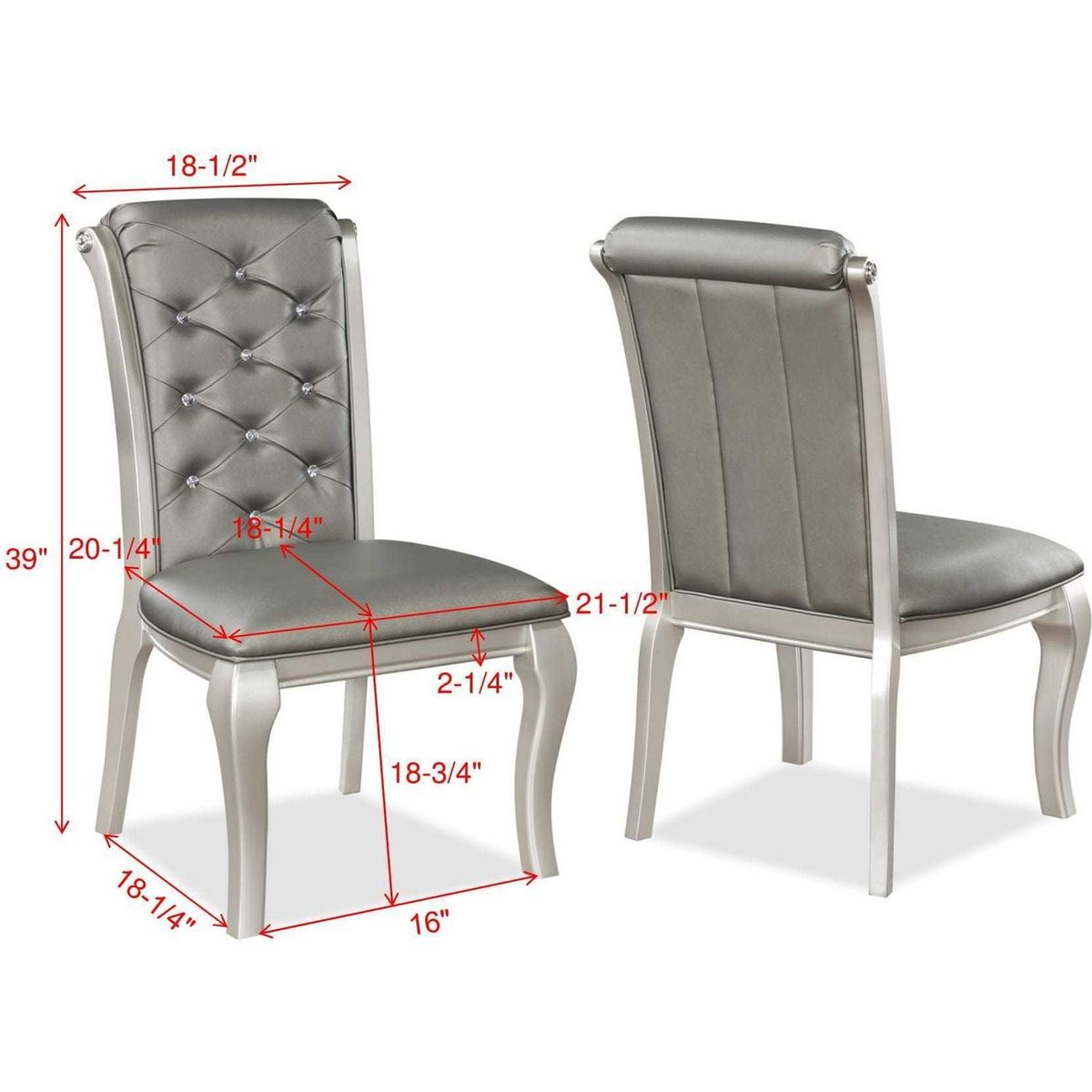 Formal Luxurious Dining Chairs Set of 2 Champagne / Silver Solid Wood High-quality Faux Leather Cushion Button Tufted Side Chairs Kitchen Dining Room Furniture