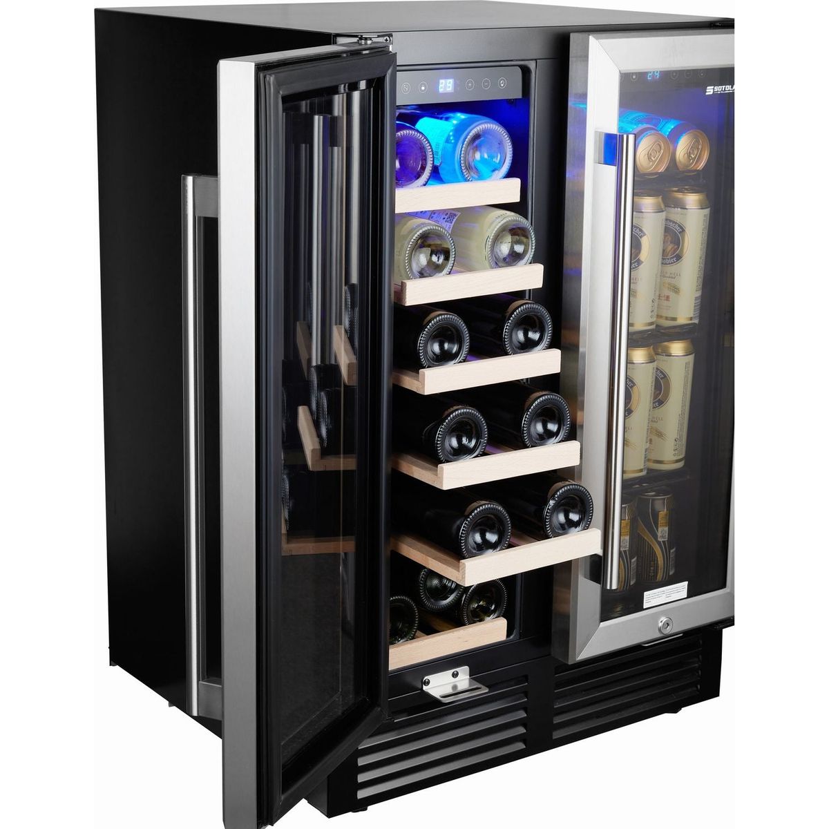 24" Wine Cooler Refrigerator - Dual Zone Built-in or Freestanding Fridge with Stainless Steel Tempered Glass Door and Temperature Memory Function