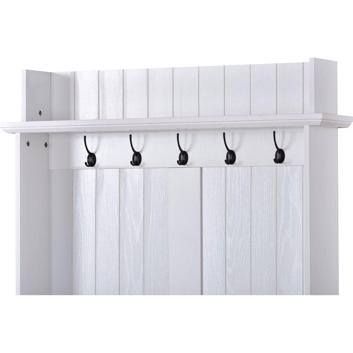 Vintage Style 38.5" Wide Hallway Coat Rack with 5 Metal Hooks and 2 Large Drawers Hall Tree, Metal drawer Handles Entryway Bench Coat Hanger, White