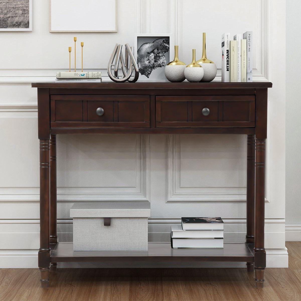 Daisy Series Console Table Traditional Design with Two Drawers and Bottom Shelf (Espresso)