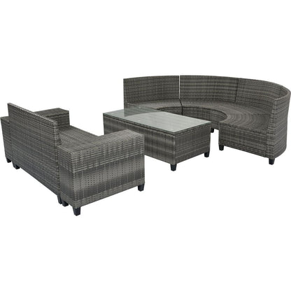 GO 8-pieces Outdoor Wicker Round Sofa Set, Half-Moon Sectional Sets All Weather, Curved Sofa Set With Rectangular Coffee Table, PE Rattan Water-resistant and UV Protected, Movable Cushion, Gray