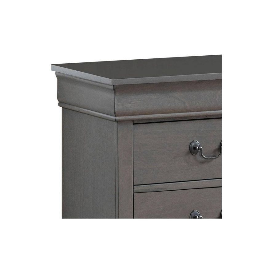 1pc Nightstand Gray Louis Philippe Solid wood English Dovetail Construction Antique Nickle Hanging Pulls