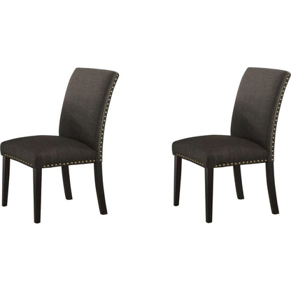 Dining Room Chairs Ash Black Polyfiber Nail heads Parson Style Set of 2 Side Chairs Dining Room Furniture