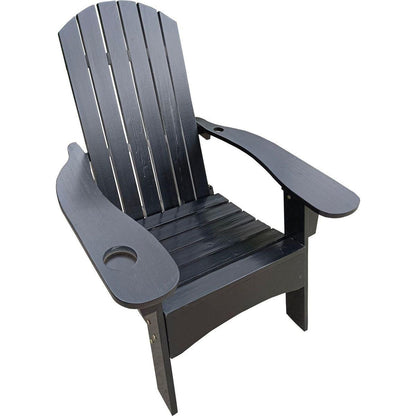 Outdoor or indoor Wood Adirondack chair with an hole to hold umbrella on the arm, Black