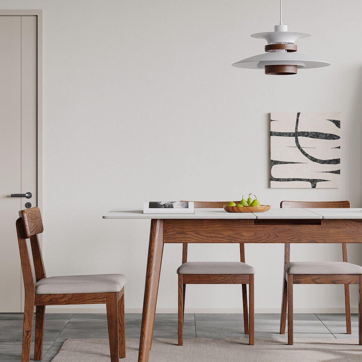 Walnut solid oak and white slate round corner diagonal leg telescopic table 1.2-1.5m, for 6-8 people to meet Dining table wood (walunt color)