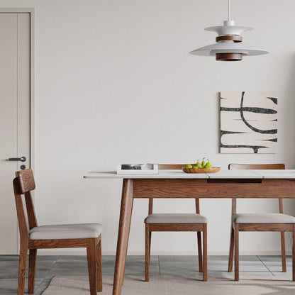 Walnut solid oak and white slate round corner diagonal leg telescopic table 1.2-1.5m, for 6-8 people to meet Dining table wood (walunt color)