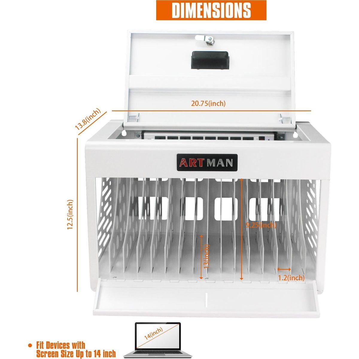 16 Bay Charging Cabinet for Laptop, Chromebook, Locking Charging Station-WHITE