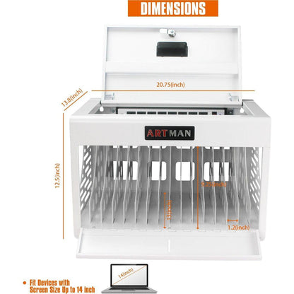 16 Bay Charging Cabinet for Laptop, Chromebook, Locking Charging Station-WHITE