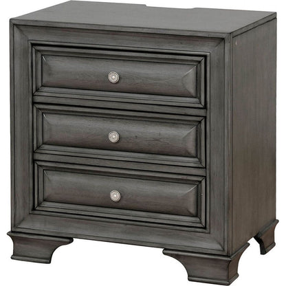 Gray Solid wood 1pc Nightstand Nickel Round Knob Transitional Style 3-Drawers Nightstand w Under Nightlight