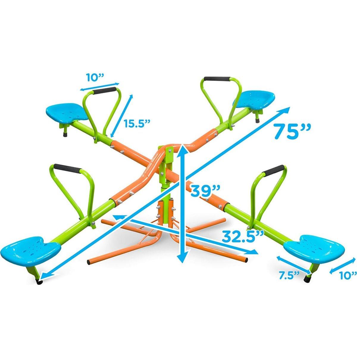 XSS004 outdoor playground four seats seesaw for kids 360 degree rotating sturdy plastic seat seesaw for kids seesaw blue and green for kids age 3+