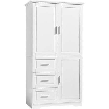 Tall and Wide Storage Cabinet with Doors for Bathroom/Office, Three Drawers, White