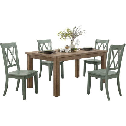 Casual Teal Finish Chairs Set of 2 Pine Veneer Transitional Double-X Back Design Dining Room Chairs