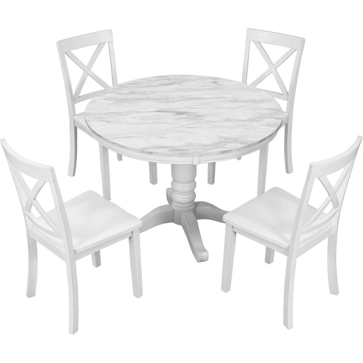 5 Pieces Dining Table and Chairs Set for 4 Persons, Kitchen Room Solid Wood Table with 4 Chairs