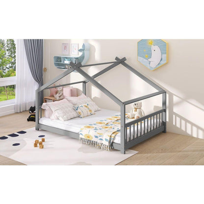 Full Size House Bed Wood Bed, Gray