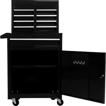 Detachable 5 Drawer Tool Chest with Bottom Cabinet and one Adjustable Shelf--Black