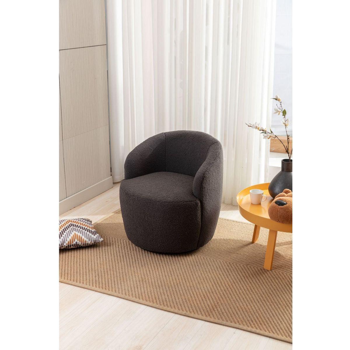 Teddy Fabric Swivel Accent Armchair Barrel Chair With Black Powder Coating Metal Ring,Dark Gray