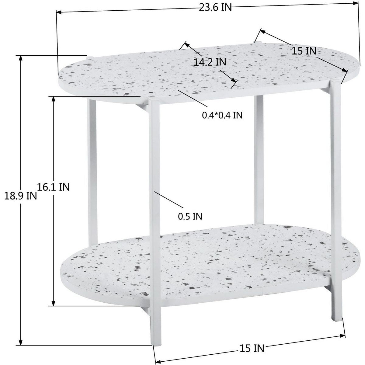 End Table 24" 2-Tiers Oval Nightstand, Modern Marble Small Table Coffee Tea Sofa Table for Living Room Indoor Balcony