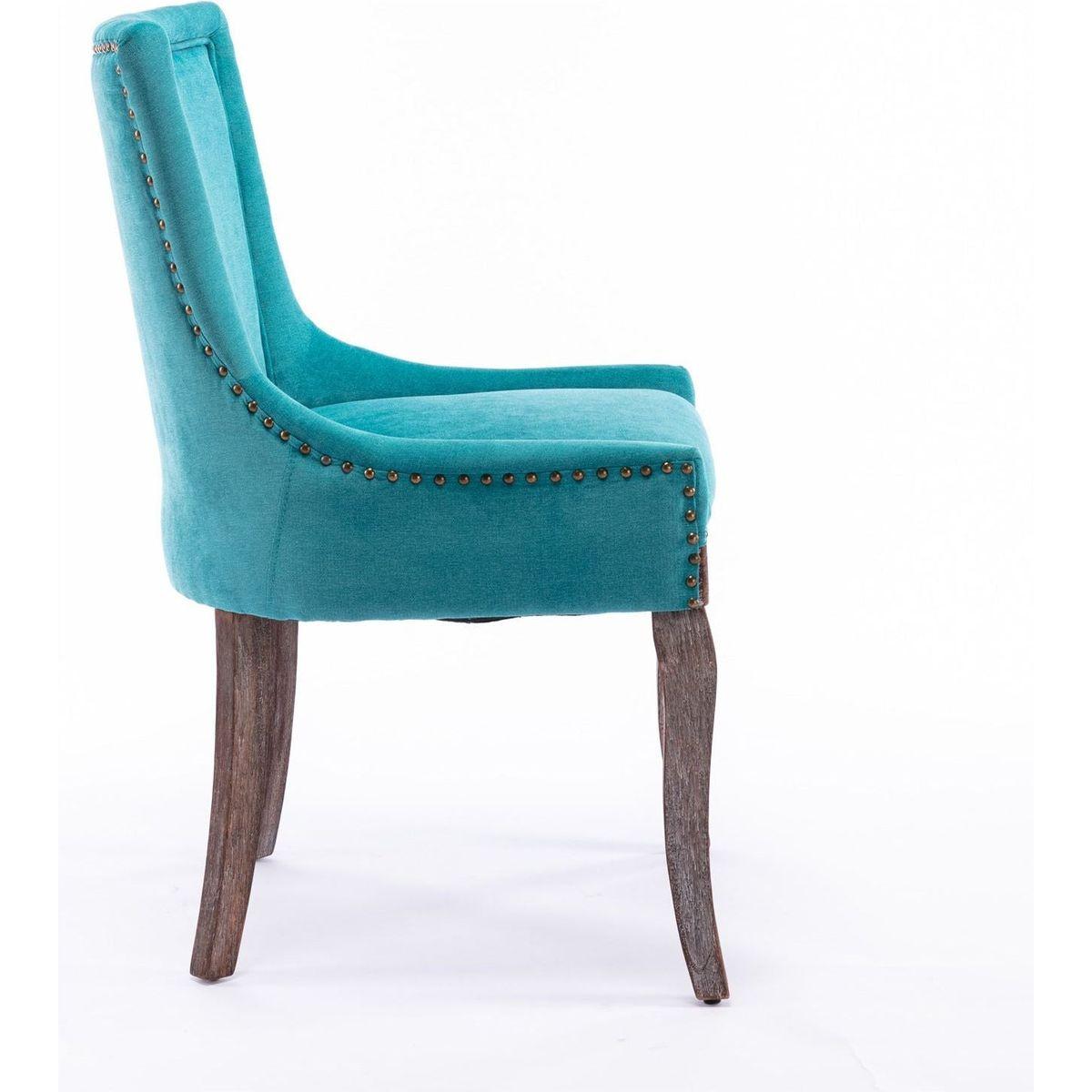 Ultra Side Dining Chair, Thickened fabric chairs with neutrally toned solid wood legs, Bronze nail head, Set of 2, Blue