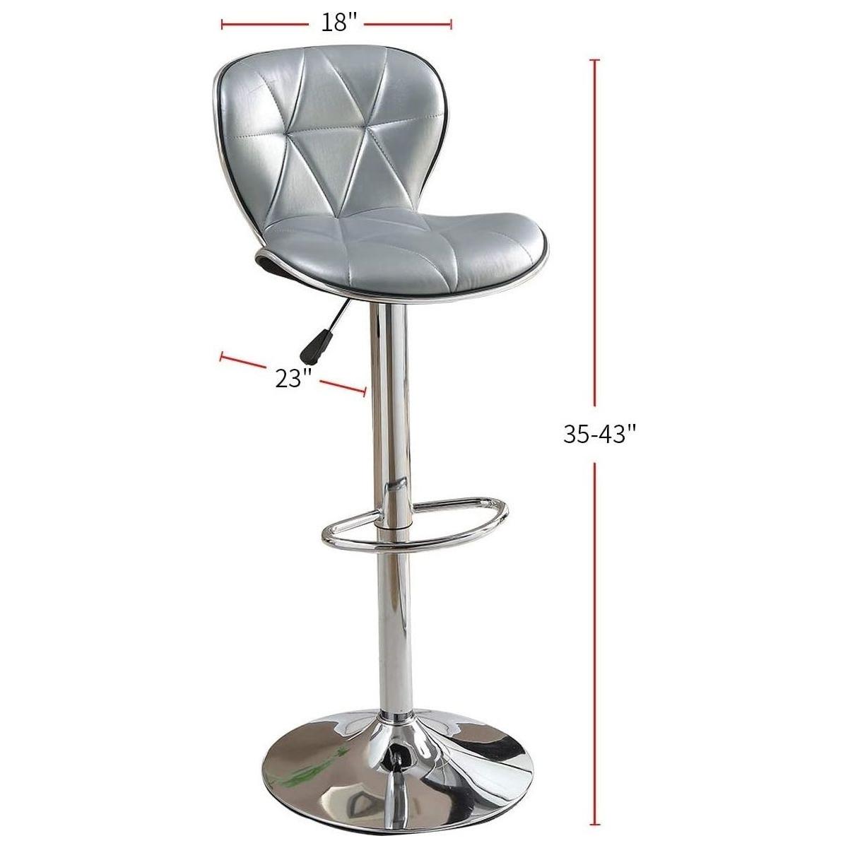 Silver / Grey Faux Leather PVC Stool Counter Height Chairs Set of 2 Adjustable Height Kitchen Island Stools Chrome Base.