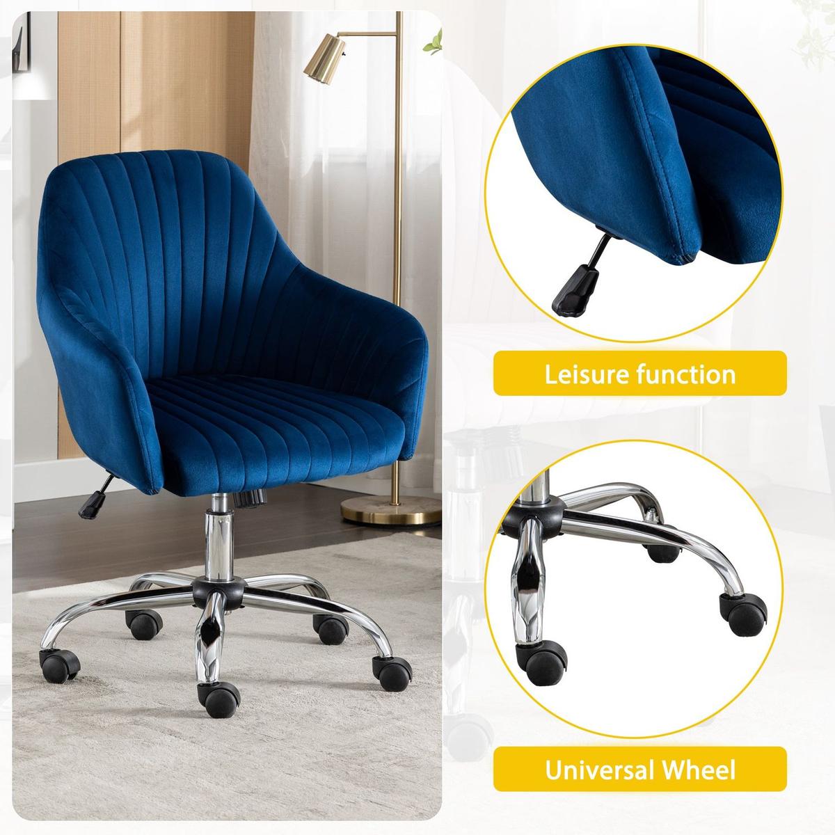 Accent chair Modern home office leisure chair with adjustable velvet height and adjustable casters (NAVYBLUE)