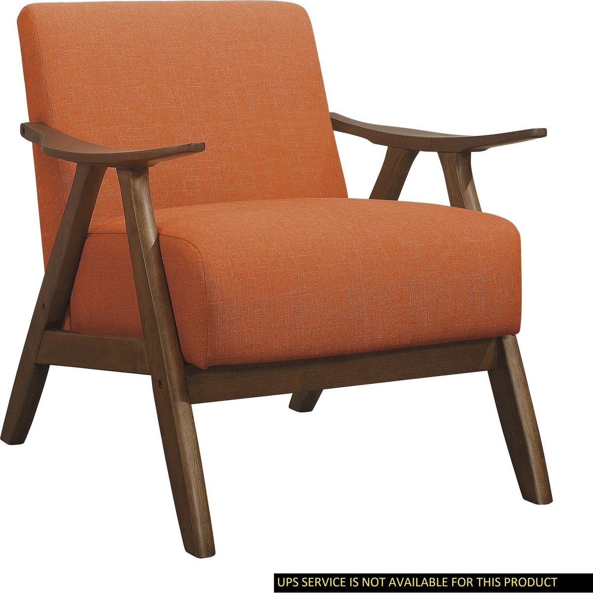 Modern Home Furniture Orange Color Fabric Upholstered 1pc Accent Chair Cushion Back and Seat Walnut Finish Solid Rubber Wood Furniture