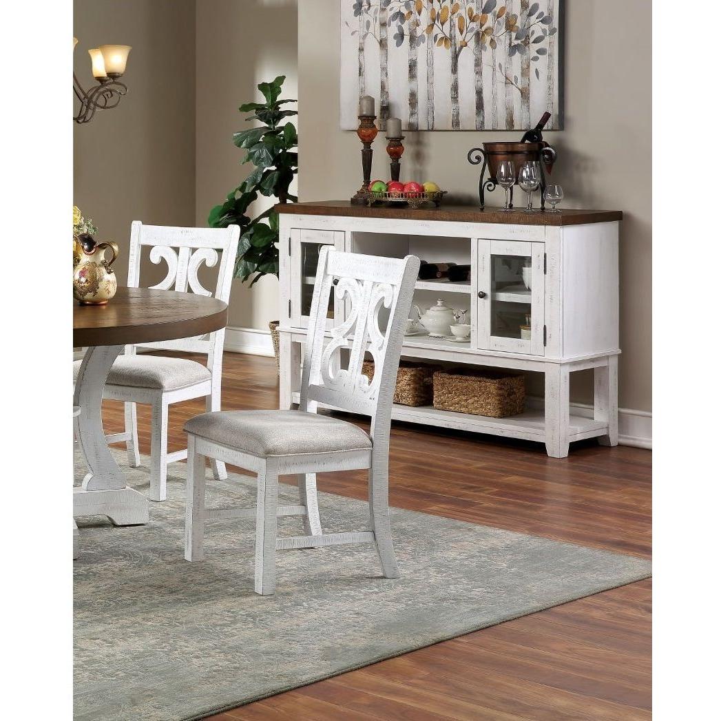 Lavish Design Distressed White 2pcs Dining Chairs Only, Gray Padded Fabric Seat Dining Room Kitchen Furniture Solid wood decorative Back