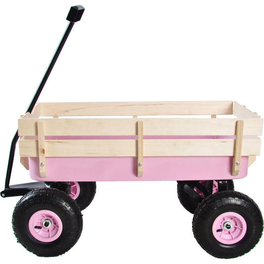 Outdoor Wagon All Terrain Pulling w/Wood Railing Air Tires Children Kid Garden - Streamdale Furniture