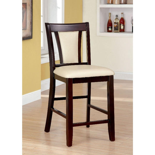 Contemporary Set of 2 Counter Height Chairs Dark Cherry And Ivory Solid wood Chair Padded Leatherette Upholstered Seat Kitchen Dining Room Furniture