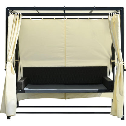 2-3 People Outdoor Swing Bed, Adjustable Curtains, Suitable For Balconies, Gardens And Other Places