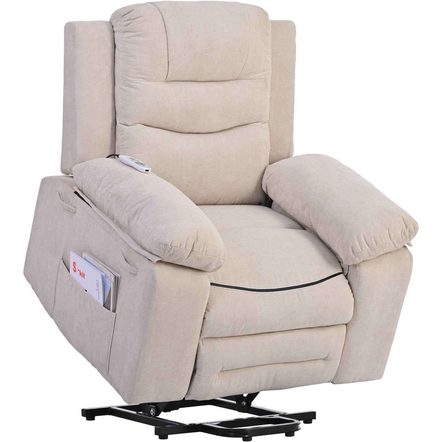 Massage Recliner, Power Lift Chair for Elderly with Adjustable Massage and Heating Function, Recliner Chair with Infinite Position and Side Pocket for Living Room, Beige