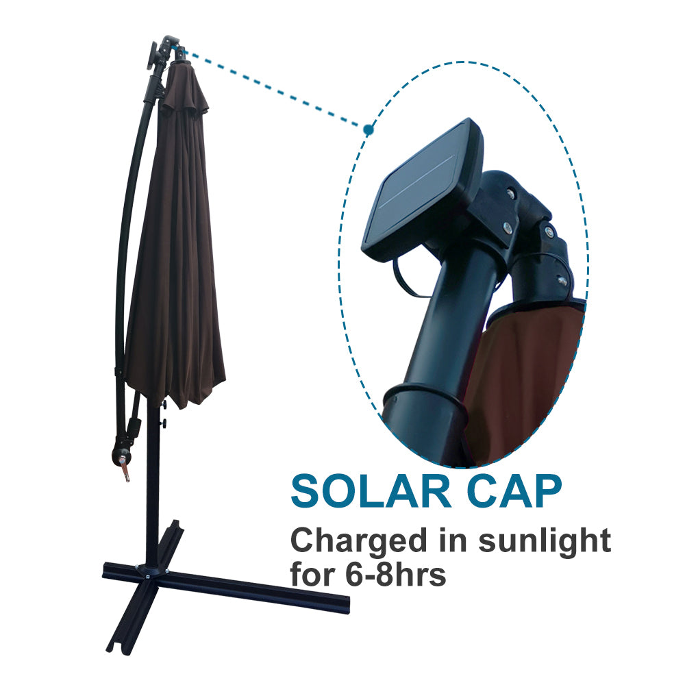 10 ft Outdoor Patio Umbrella Solar Powered LED Lighted Sun Shade Market Waterproof 8 Ribs Umbrella with Crank and Base for Garden Deck Backyard Pool - Streamdale Furniture