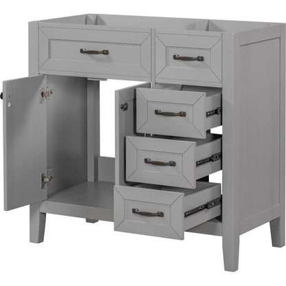 36" Bathroom Vanity without Sink, Cabinet Base Only, Bathroom Cabinet with Drawers, Solid Frame and MDF Board, Grey